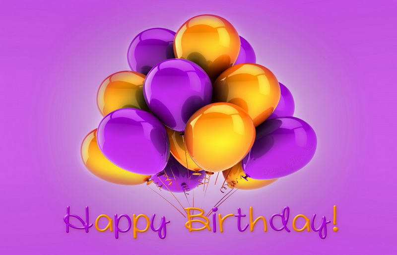С днем рождения, шарики, фиолетовые, желтые