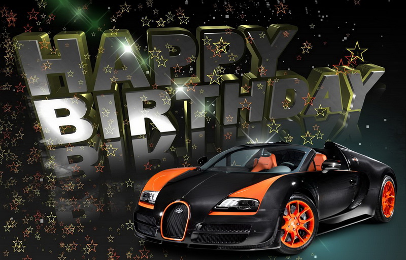 Happy Birthday, машина на фоне звезд