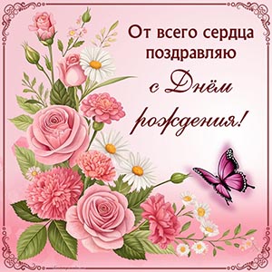 Надпись - от всего сердца поздравляю с днём рождения