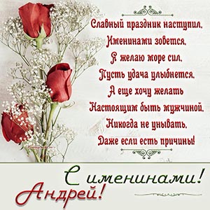 Великолепная открытка с розами на именины Андрею