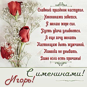 Великолепная открытка с розами на именины Игорю