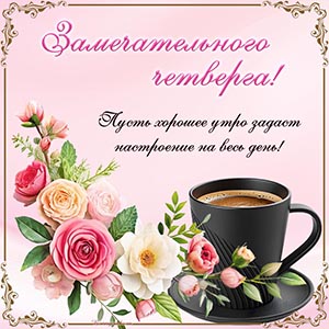 Кофе, яркие цветы и пожелание замечательного четверга