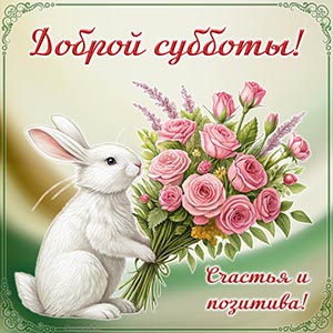 Кролик и надпись - доброй суббота, счастья и позитива