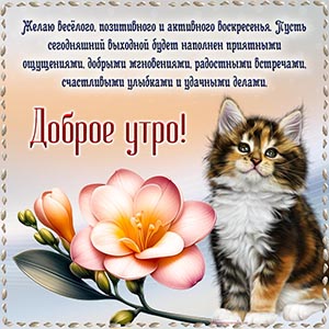 Дивная открытка с котиком и цветочком на воскресенье