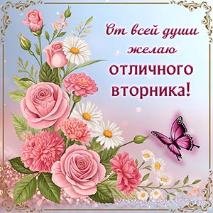 Цветы и текст - от всей души желаю отличного вторника