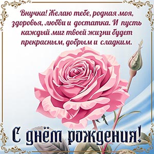 Роза и пожелание внучке здоровья, любви и достатка
