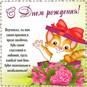 Великолепная картинка с котиком и цветами внученьке