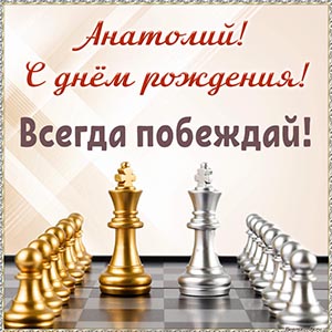 Именная картинка с шахматами Анатолию на день рождения