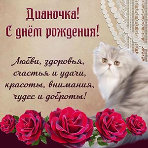 Кот и пожелание красоты, чудес и доброты Дианочке