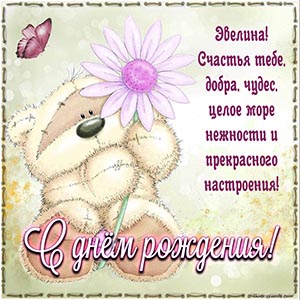 Супер открытка с забавным медведем и бабочкой Эвелине