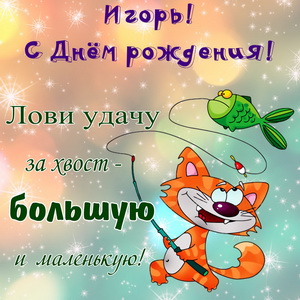 Поздравление Игорю с котом и рыбкой