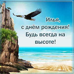 Отличная открытка с орлом в небе Илье на день рождения