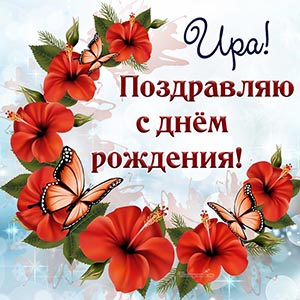 Поздравление Ире с днём рождения, цветы и бабочки