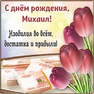 Деньги и роскошные тюльпаны Михаилу на день рождения