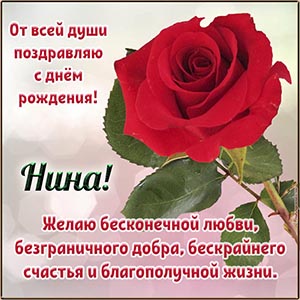 Открытка - Нина, от всей души поздравляю с днём рождения