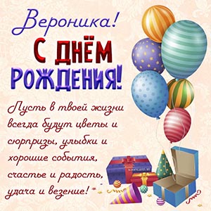 Картинка с шариками, подарками Веронике на день рождения