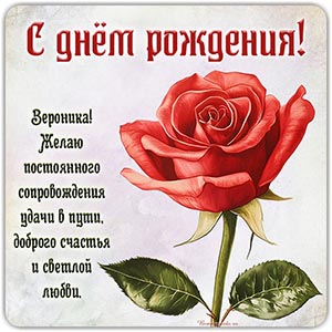 Поздравление и красная роза на светлом фоне Веронике