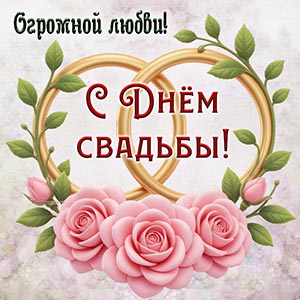 Нежные цветочки и текст - с Днём свадьбы, огромной любви